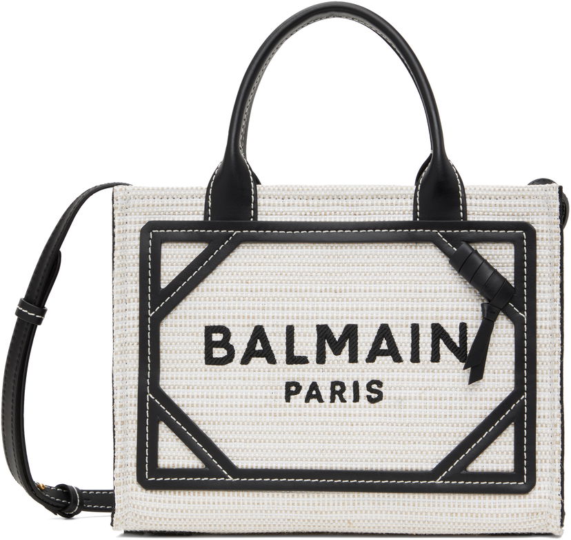 Tote bag Balmain Balmain B-Army Small Raffia Tote Bijela | EN0FE900TCRB