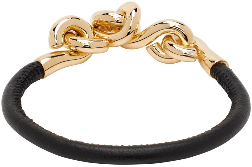 Narukvica Bottega Veneta Leather Bracelet with Gold-Tone Hardware Crna | 777032 VAHUA