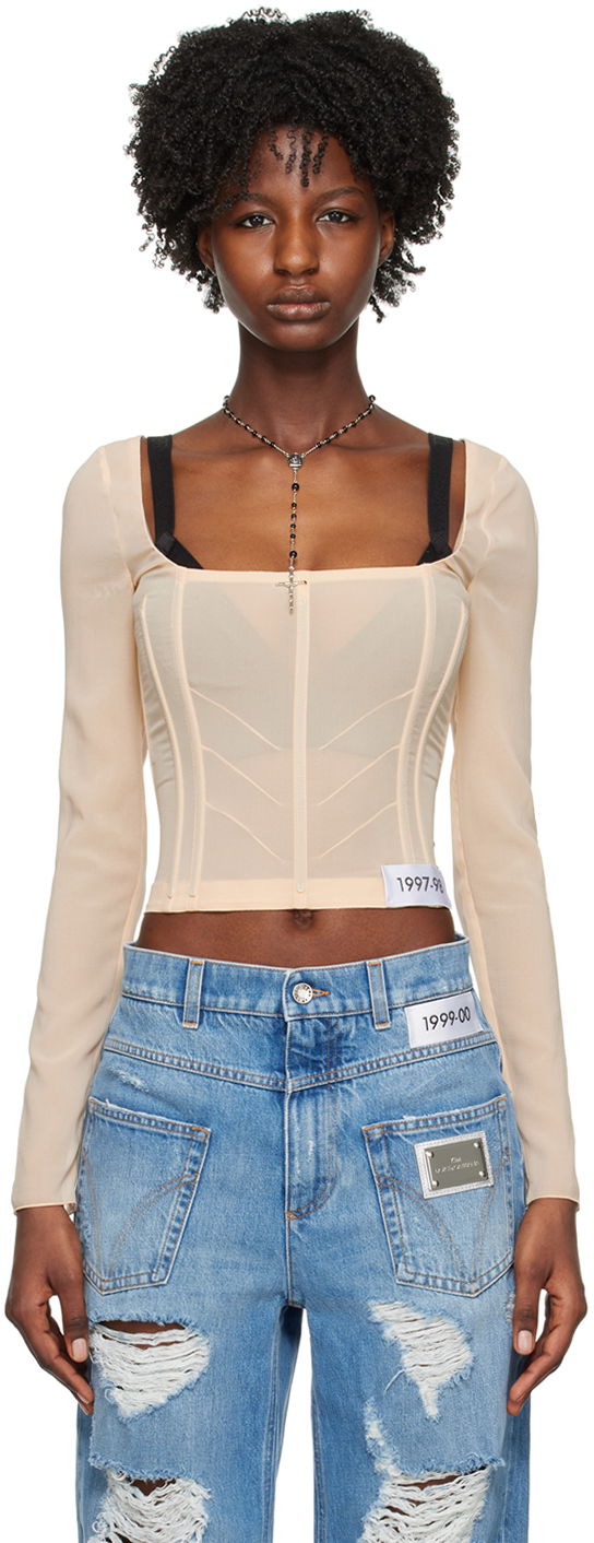 Crop top Dolce & Gabbana Beige Kim Kardashian Edition Boning Top Bež | F773AT FUAA1