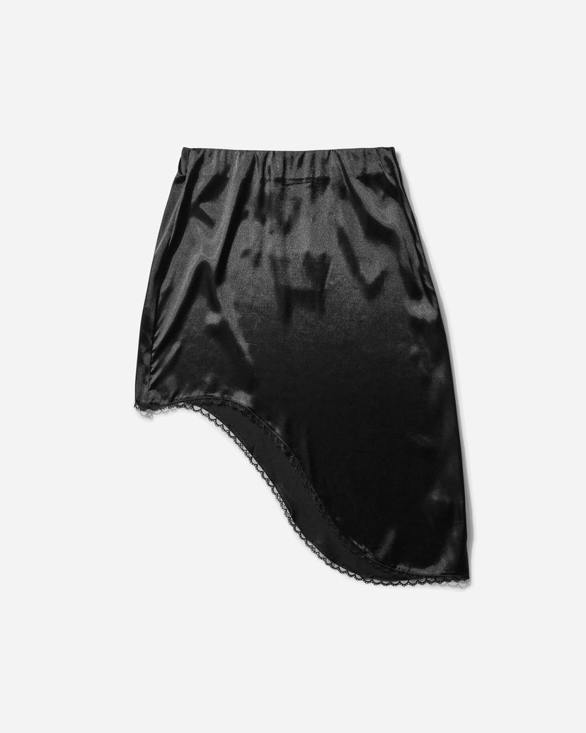 Suknja OpéraSPORT Lea Asymmetrical Satin Mini Skirt with Lace Trim Crna | 59SS25 BLK