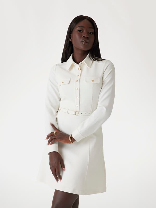 Haljina GUESS Flared Mini Shirt Dress with Belt Bijela | W5RK93KCBO2