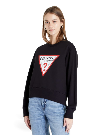 Dukserice GUESS Triangle Logo Crew-Neck Sweatshirt Crna | W2YQ16KBA10-JBLK