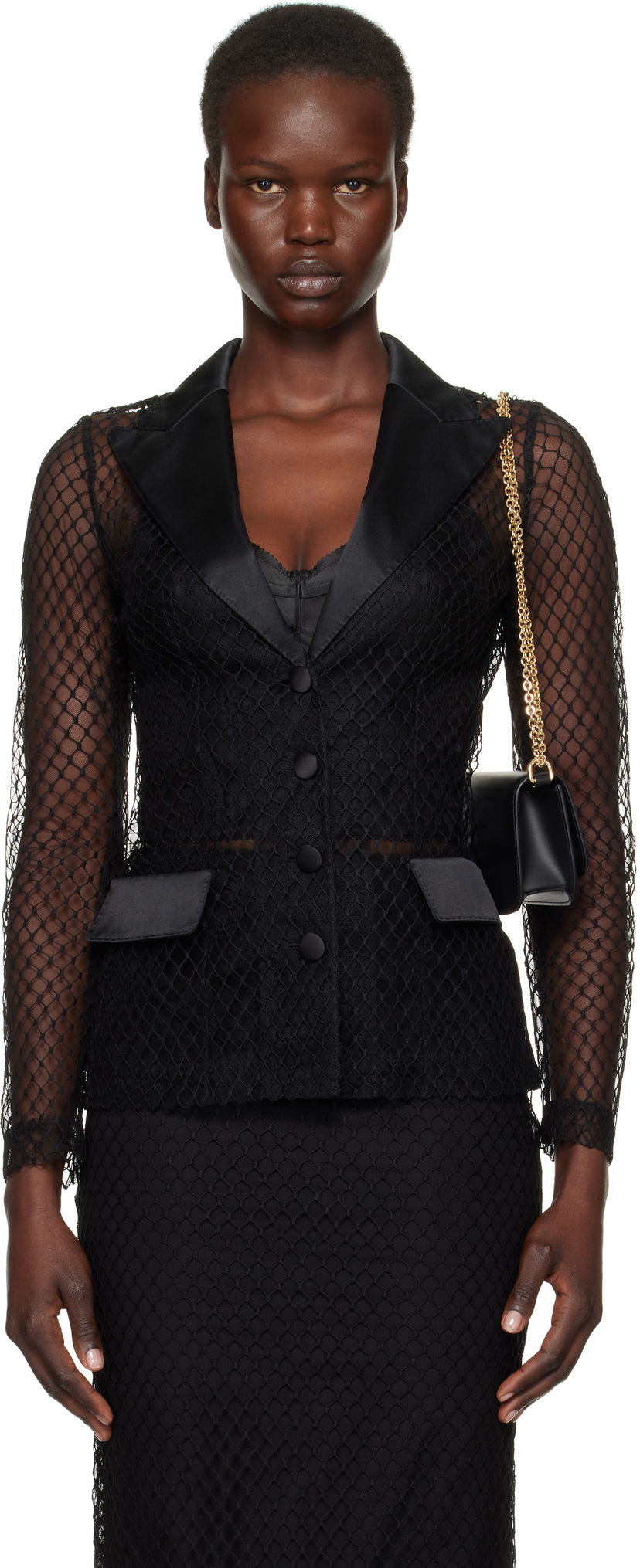 Ručna torbica Dolce & Gabbana 'Dolce' Mesh Tuxedo Jacket Crna | F27BUT HLM83