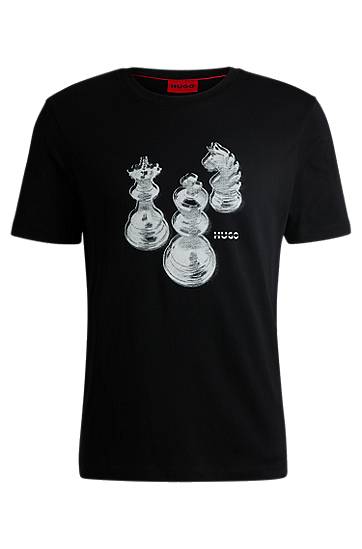 Majica kratkih rukava BOSS HUGO Cotton-Jersey T-Shirt with Chess Print Crna | 50532918