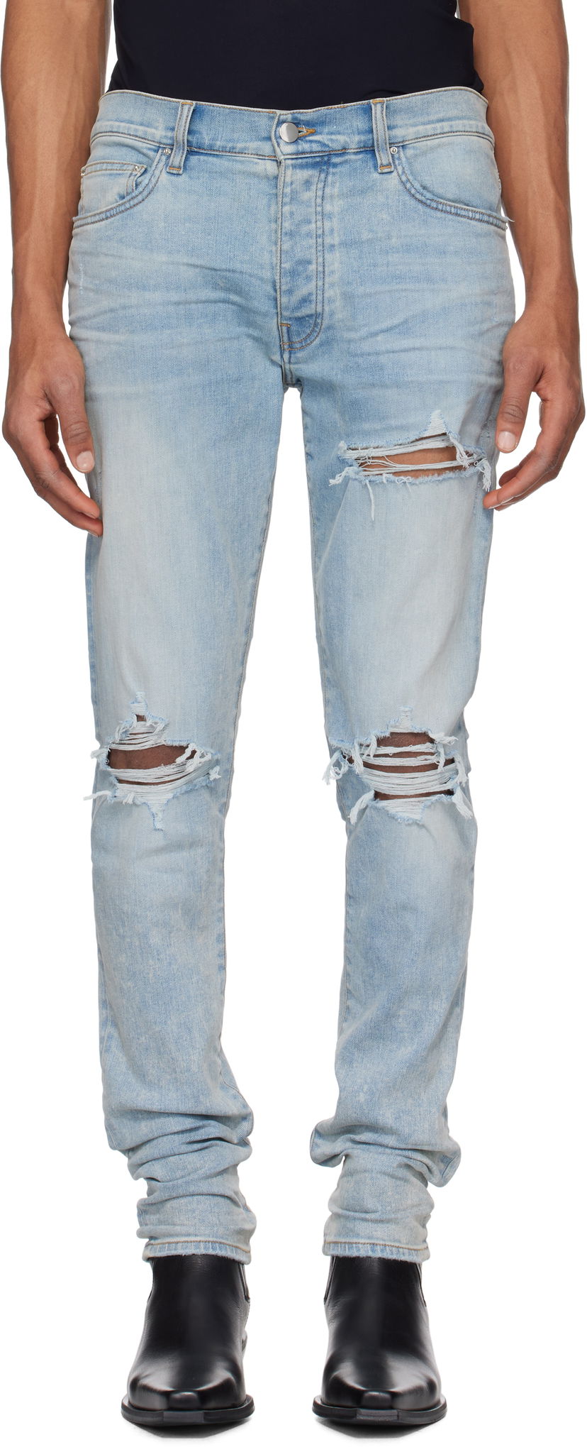 Jeans AMIRI AMIRI MX1 Distressed Slim Jeans Plava | AMDNSY1148