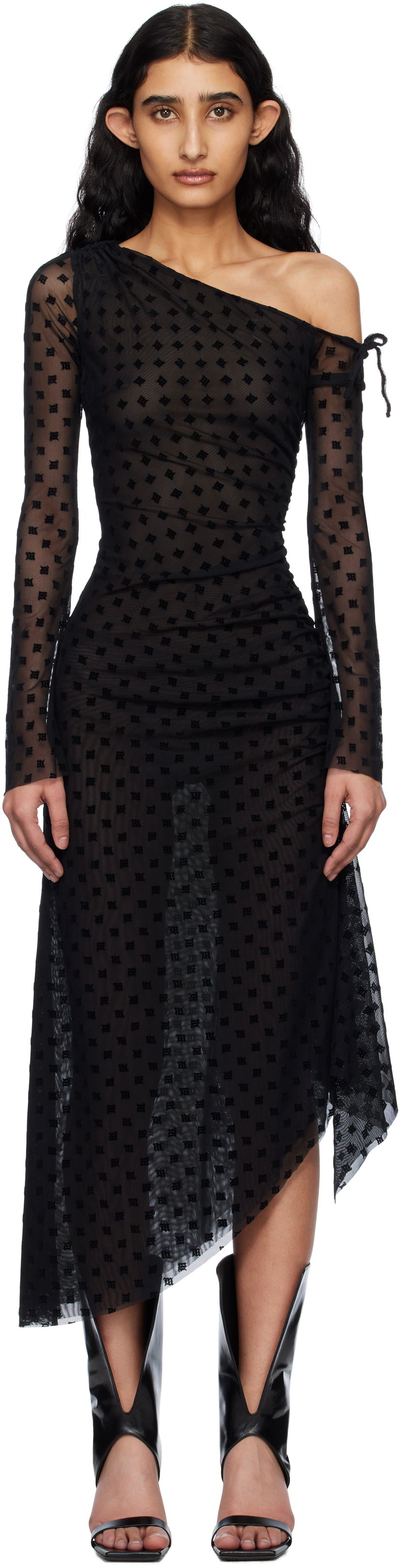 Haljina MISBHV MISBHV Monogram Dropped Shoulder Midi Dress Crna | 250W813
