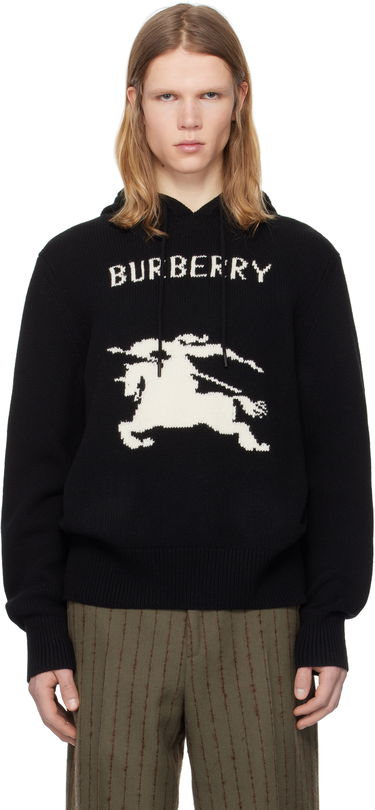 Džemper Burberry Intarsia Knight Logo Wool Cashmere Hoodie Crna | 8104522, 0