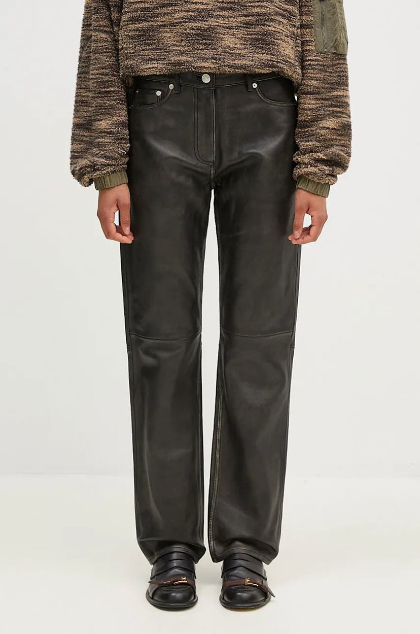 Hlače Samsoe Samsoe High Waist Leather Trousers Crna | F24300138
