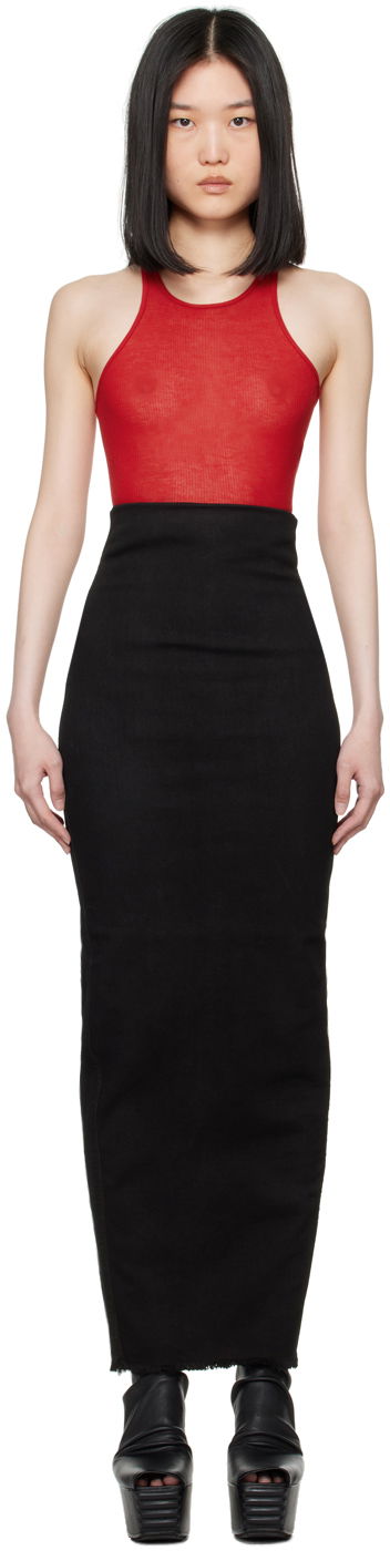Suknja Rick Owens Black Lido Dirt Pillar Denim Maxi Skirt Crna | RO01D2344 SBB