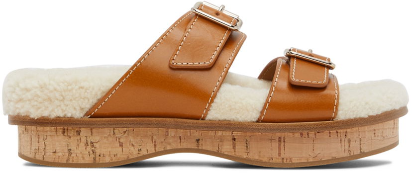 Tenisice i cipele CHLOÉ Chloé Marah Shearling Cork Platform Mules Smeđa | CHC22A679AK