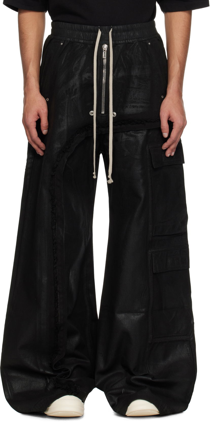 Cargo hlače Rick Owens Rick Owens DRKSHDW Hollywood Imbalanced Double Cargo Jumbo Belas Denim Cargo Pants Crna | DU01E3375 DCF