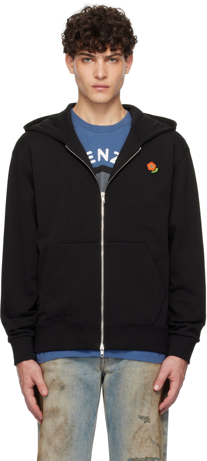 Dukserice KENZO Pop Embroidered Black Zip Hoodie Crna | FF55SW2664MF