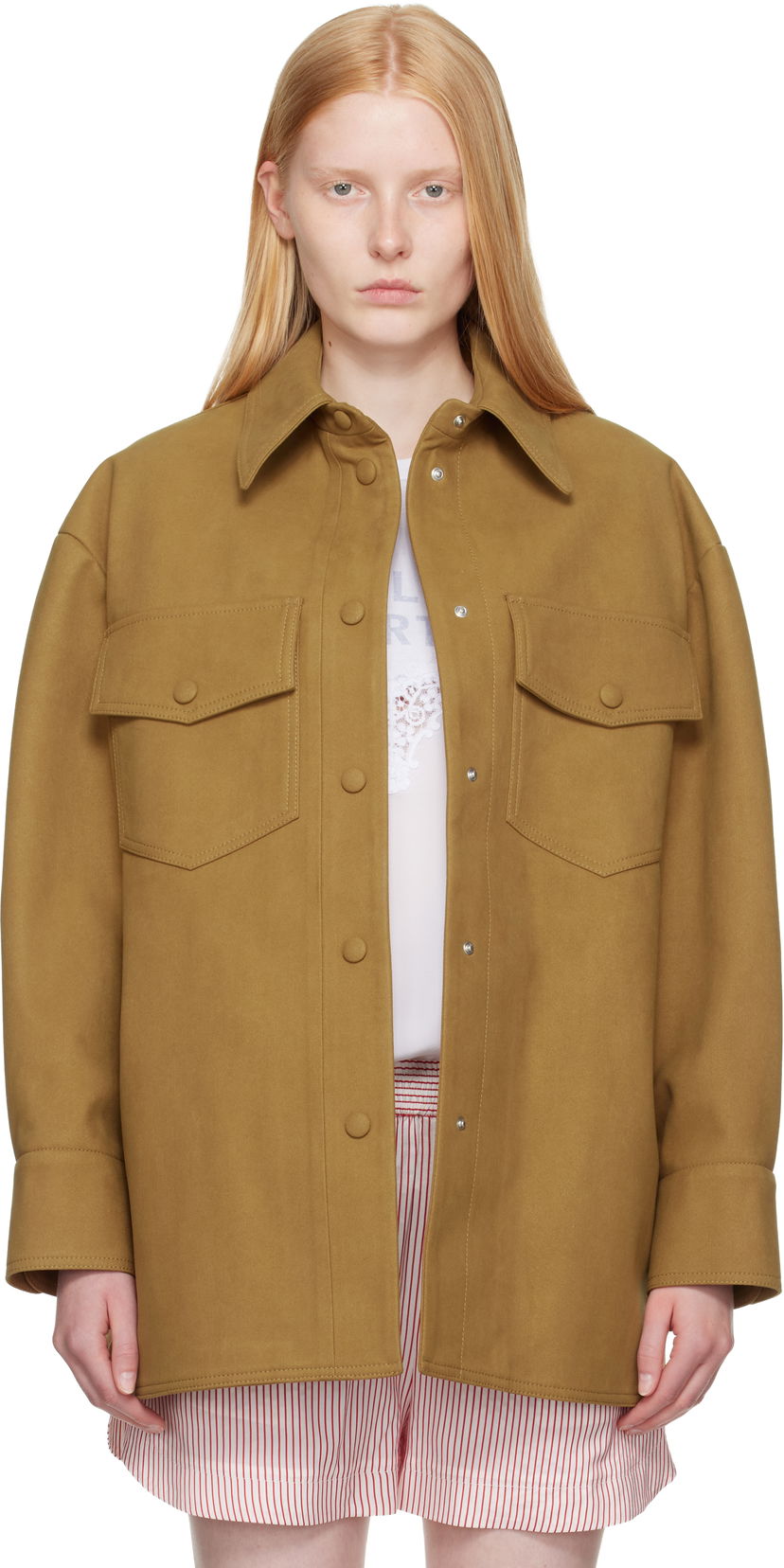 Jakna Stella McCartney Stella McCartney Faux-Suede Overshirt Smeđa | 6601253GU309