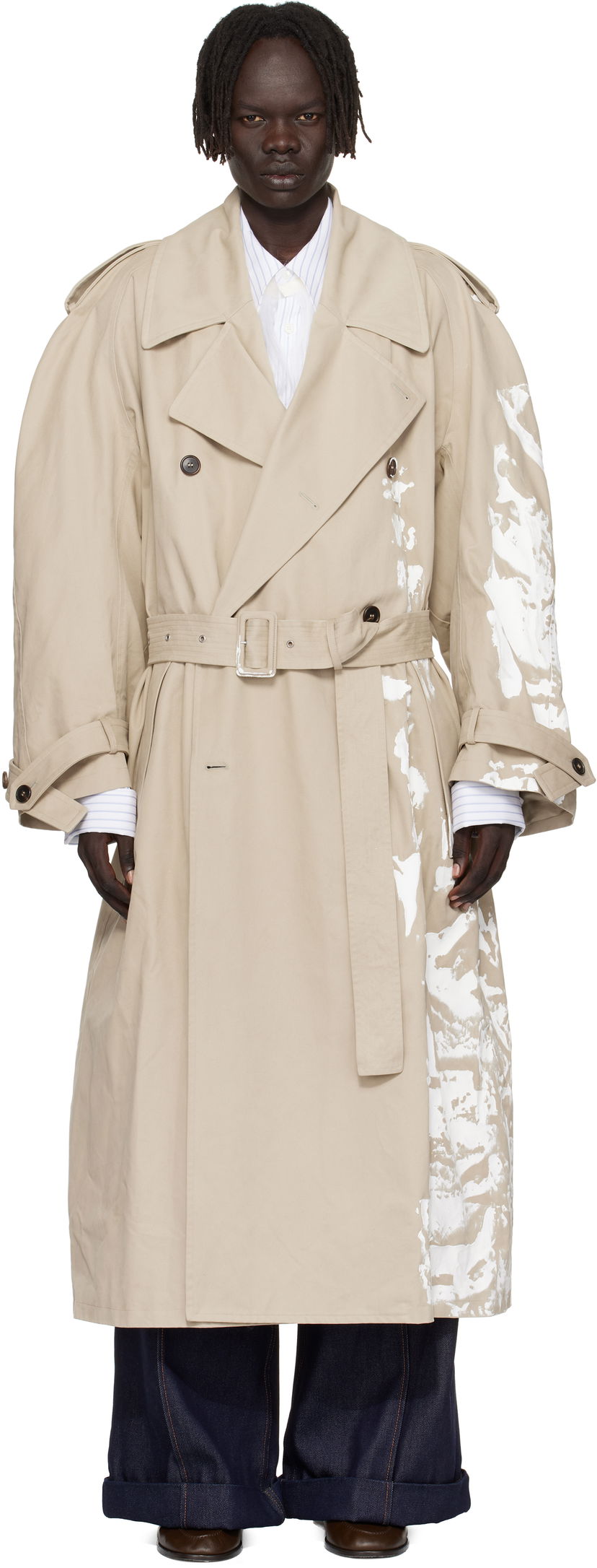 Trenčkot HED MAYNER Hed Mayner Painted Trench Coat Bež | HMMB10004S-HB180
