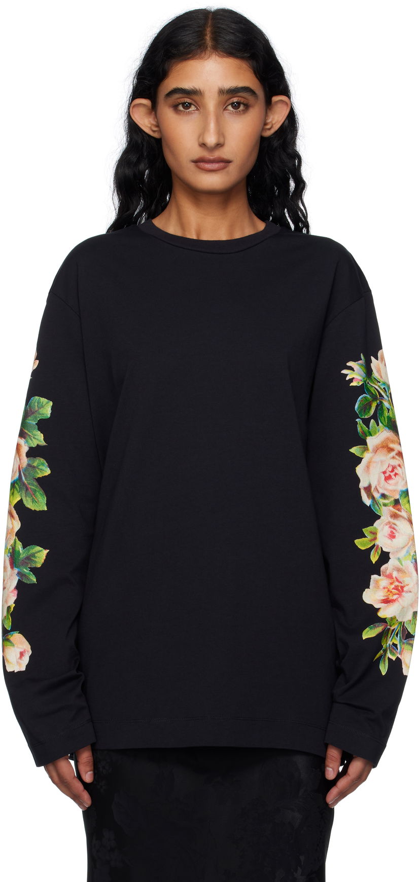 Majica kratkih rukava Simone Rocha Simone Rocha Rose Bouquet Long Sleeve T-shirt Crna | 5194P52-W 0569