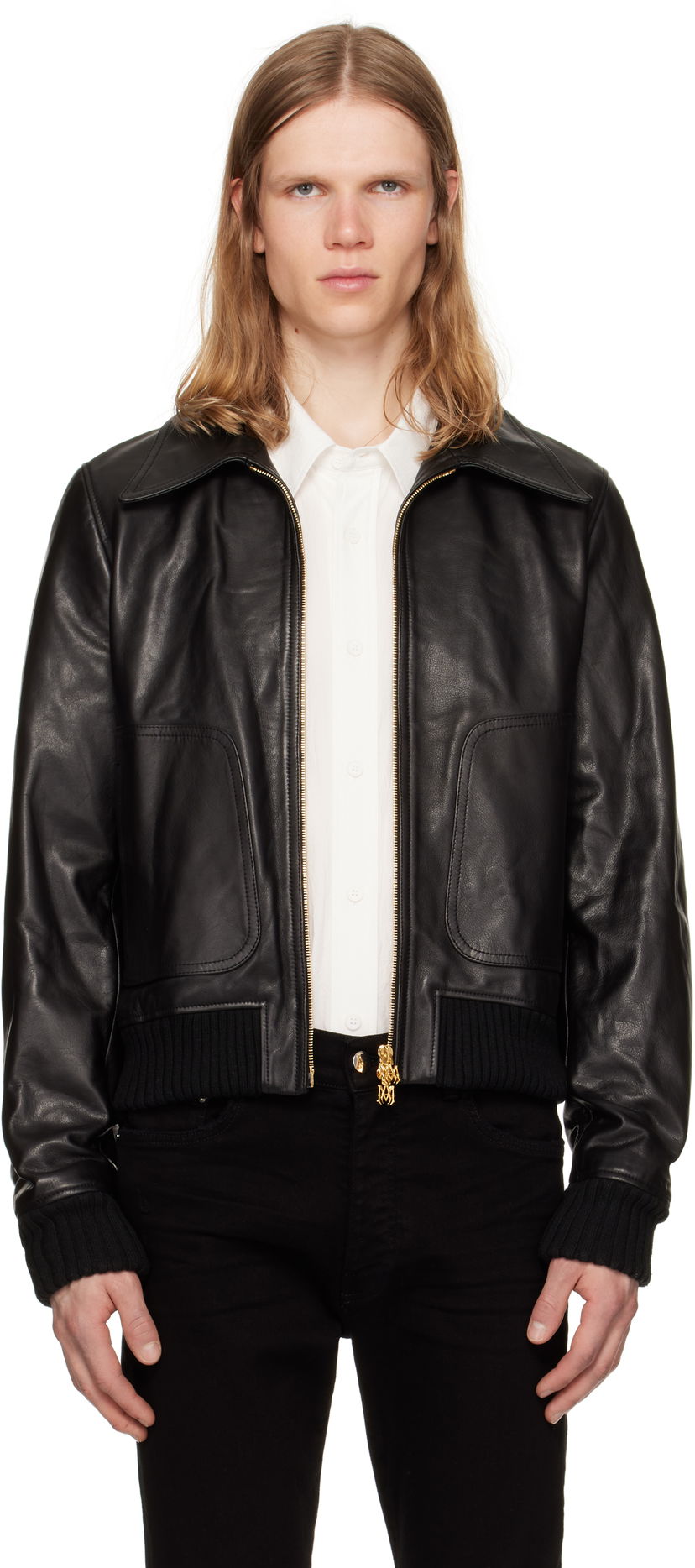Bomber jakna AMIRI AMIRI Zip Leather Jacket Crna | AMLTJT1028