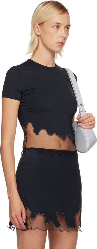 Majica kratkih rukava Diesel T-Inlay-R1 Short-Sleeve Cropped Scalloped Mesh-Trim T-Shirt Crna | A19610 0NKCV, 1