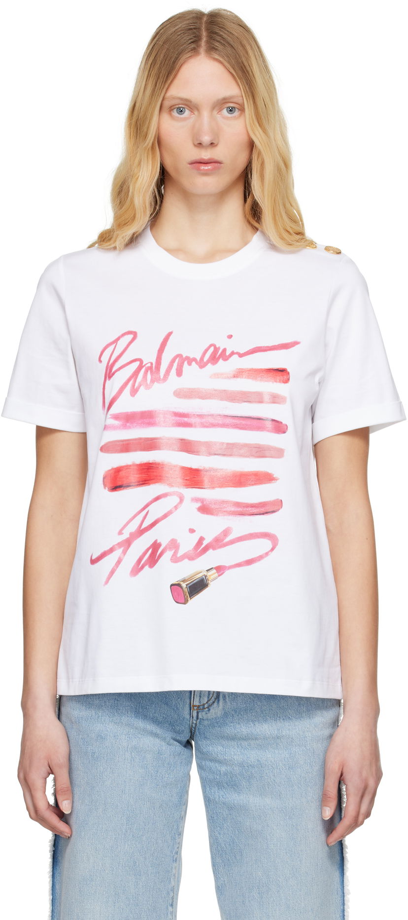 Majica kratkih rukava Balmain Balmain Lipstick Print T-Shirt Bijela | EF0EF135GE91