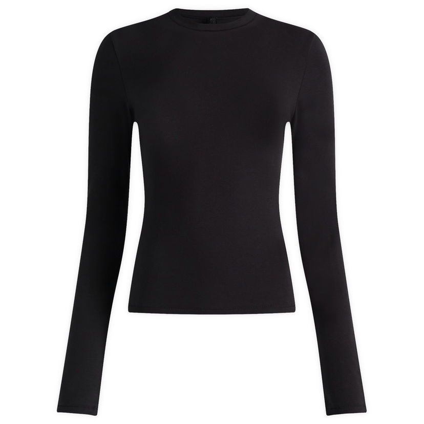 Majica kratkih rukava SKIMS Women's Long Sleeve Jersey T-Shirt Crna | AP-TSH-0647-SOOT