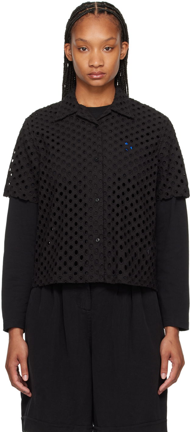 Košulja YMC YMC Vegas Eyelet Cropped Shirt Crna | Q2WAD