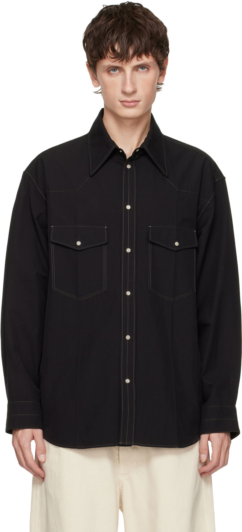 Košulja LEMAIRE Western Snap-Button Shirt with Contrast Stitching Crna | SH1193 LF1475