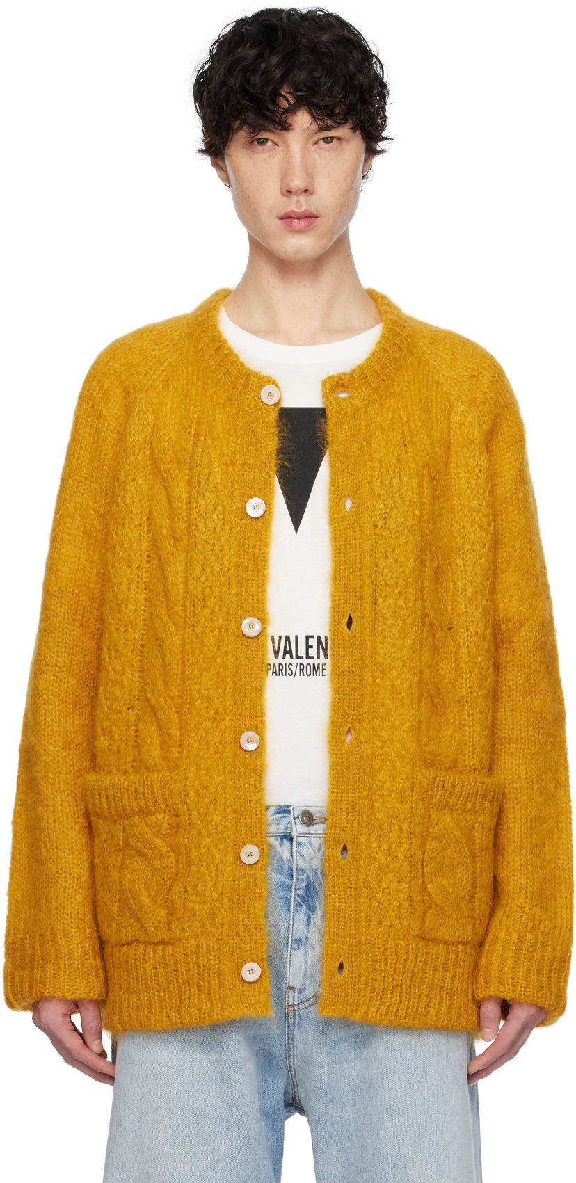 Džemper Valentino Valentino Mohair Cardigan Žuta | 6V3KA04KAPB