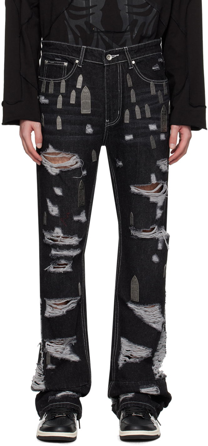 Jeans Who Decides War Amplified Gnarly Ripped Coffin Appliqué Jeans Crna | 1120790002SS24