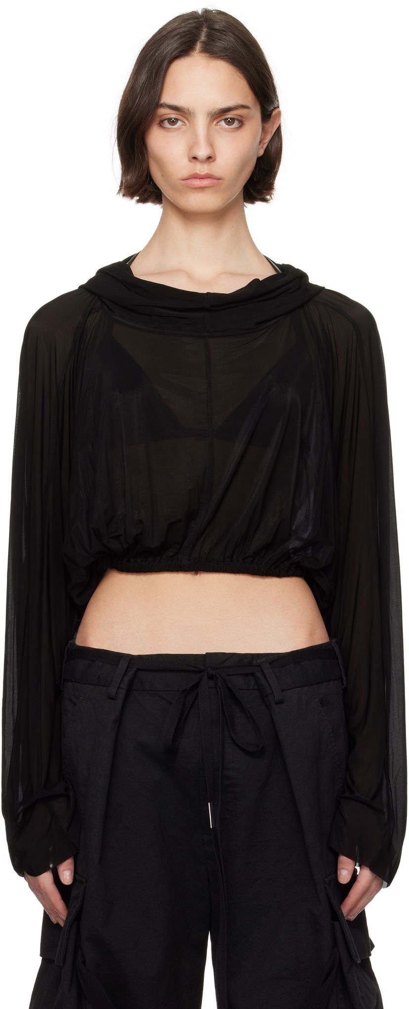 Džemper Rick Owens Rick Owens Cropped Hooded Tunic Top Crna | RO01E7278 BZ