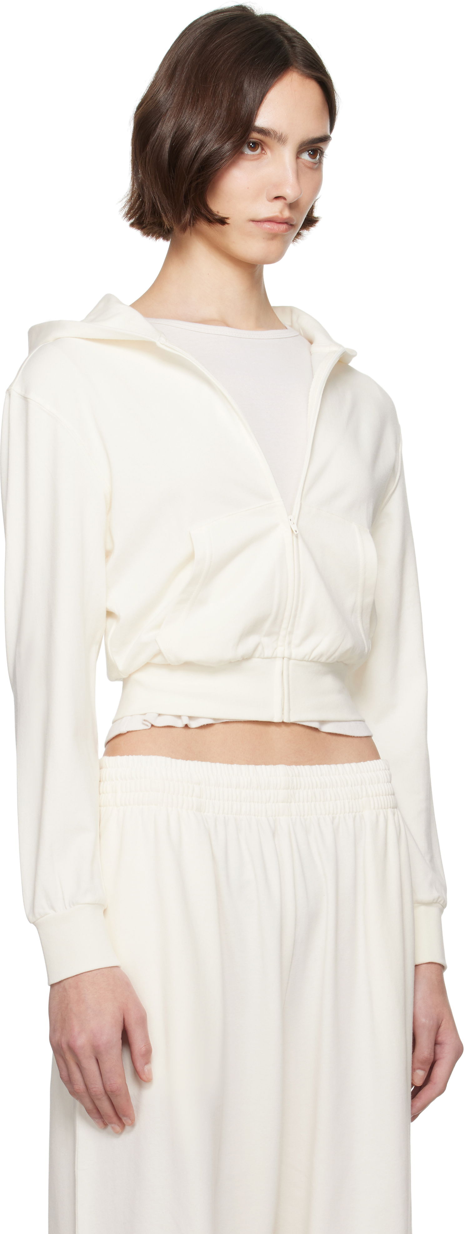 Dukserice SKIMS SKIMS Cotton Jersey Zip-Up Hoodie Bijela | ZU-ZUP-8235W, 1