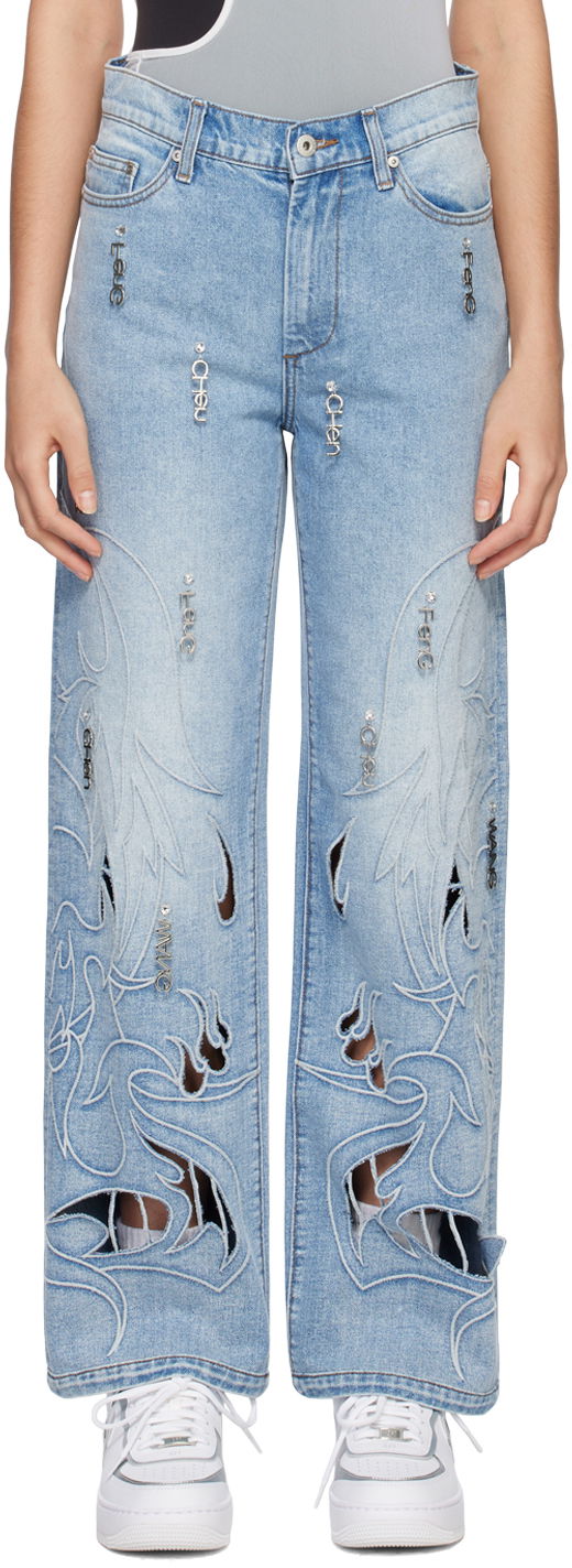 Jeans Feng Chen Wang Feng Chen Wang Phoenix Cutout Jeans Plava | FUS15TR13