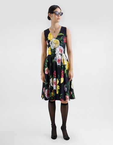 Haljina Dolce & Gabbana Dolce & Gabbana Peony and Rose Print Cady Midi Dress Crna | F6TLCTFSRPHHN5IY, 1