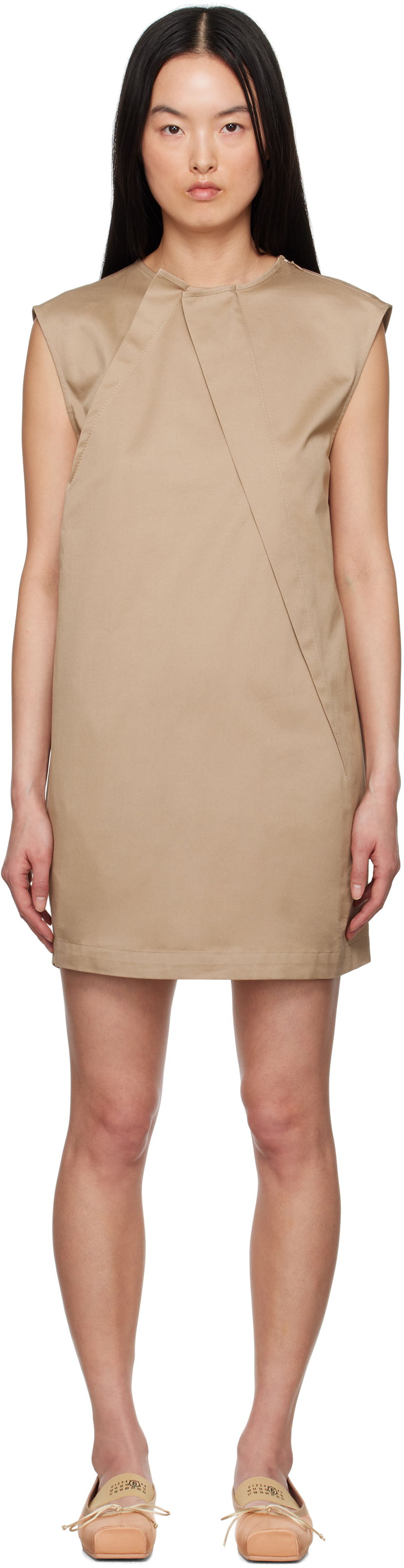 Haljina Maison Margiela MM6 Maison Margiela Cotton Twill Darting Minidress Bež | S52DA0056 M35368