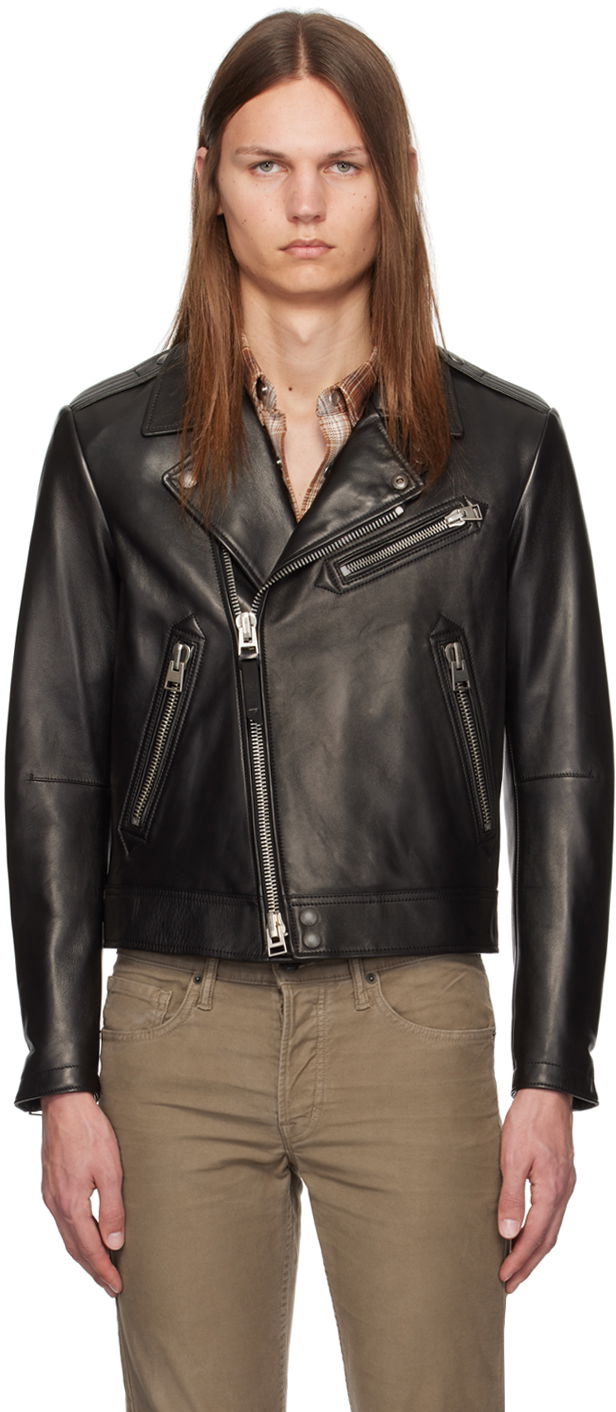 Jakna Tom Ford Asymmetric Leather Jacket Crna | LXR004-LMN014S24