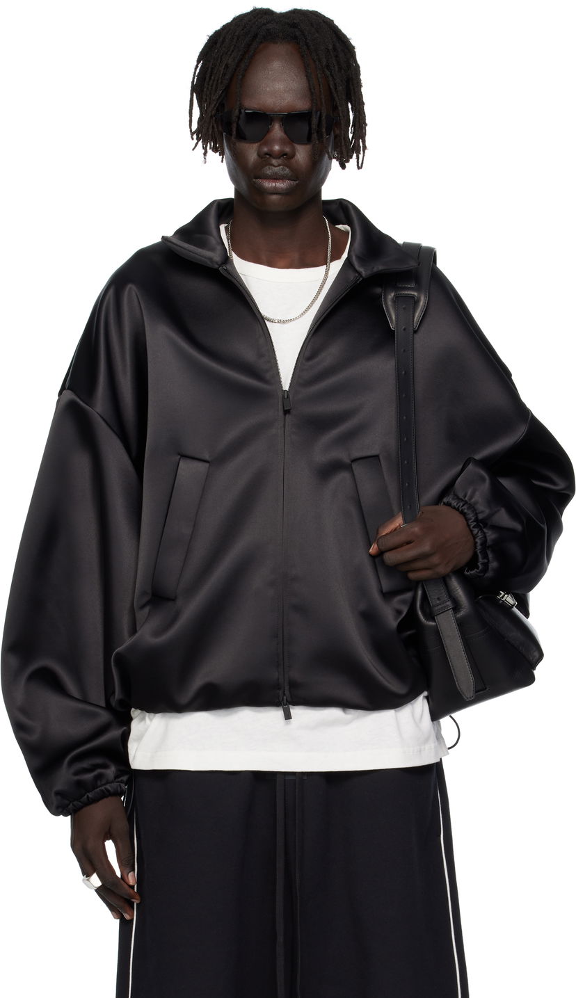 Bomber jakna Fear of God ESSENTIALS Bonded Satin Zip-Up Bomber Jacket Crna | 202SP258070F