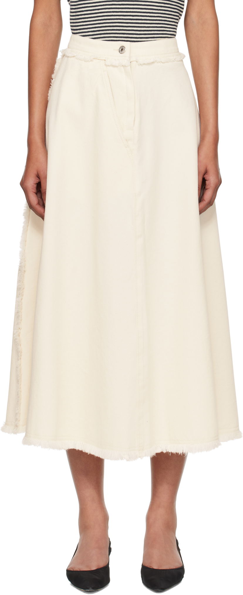 Suknja Max Mara Alvaro Frayed-Edge Midi Skirt Bež | 2525106051600