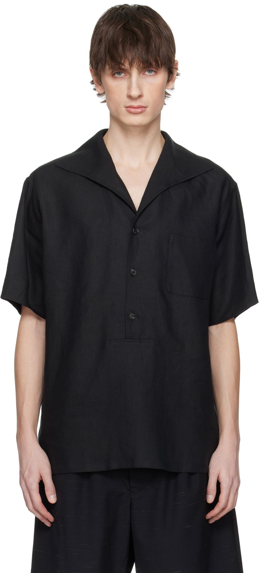 Košulja Dolce & Gabbana Dolce&Gabbana Three-Button Short-Sleeved Linen Shirt Crna | G5NE3TFU4JB