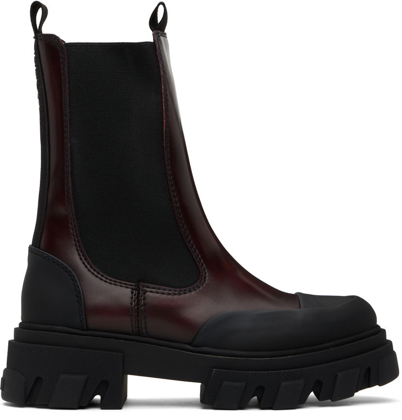 Odjeća GANNI GANNI Cleated Mid Chelsea Boots Tamnocrvena | S2897