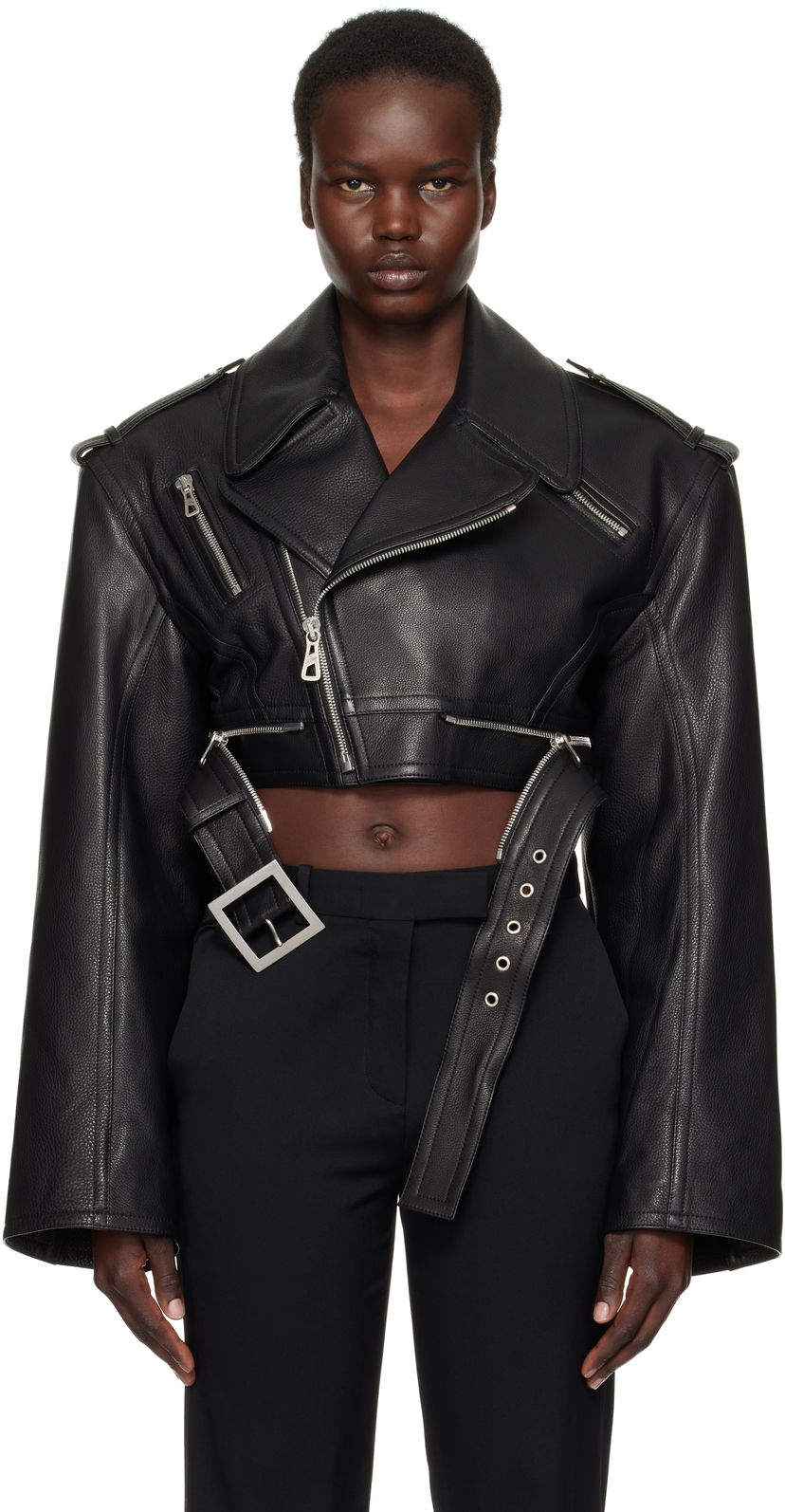 Jakna Jean Paul Gaultier Jean Paul Gaultier 'The Cropped Perfecto' Cropped Leather Jacket Crna | 25/33-F-VE103B-L027-0062