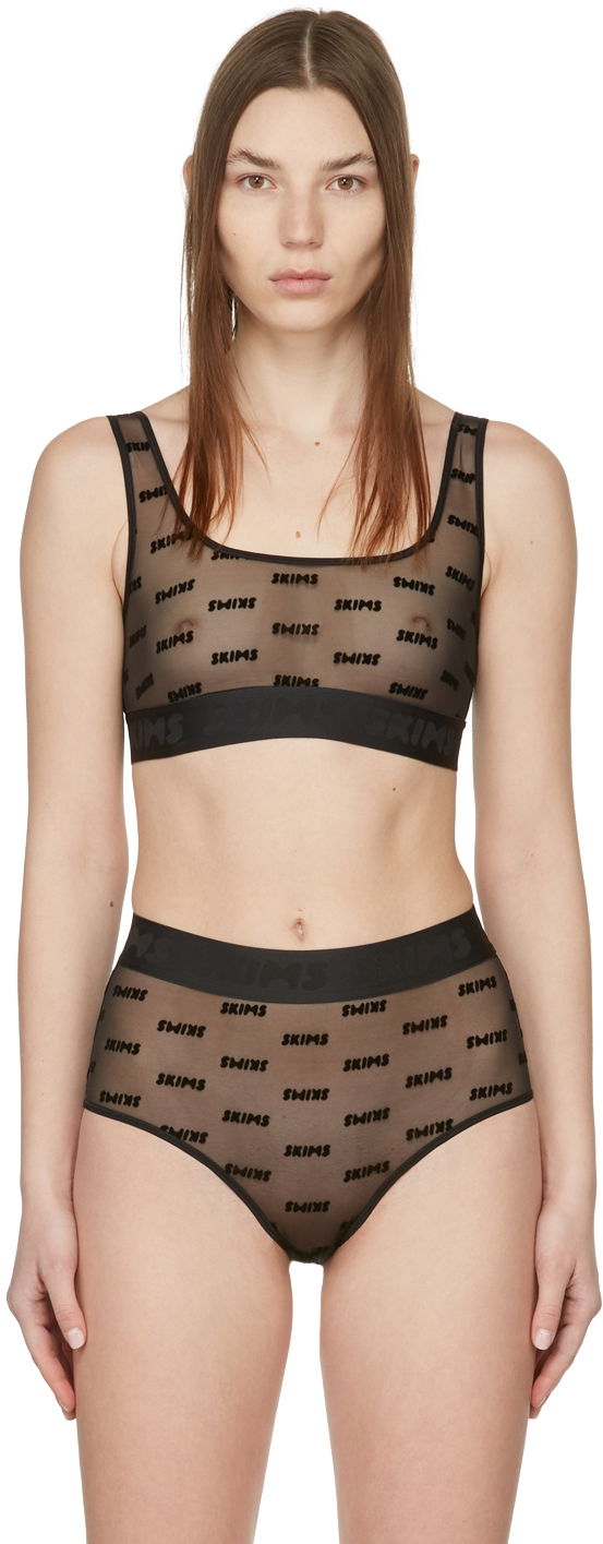 Grudnjak SKIMS After Hours Logo-Jacquard Mesh Bra Crna | BR-SCN-1312