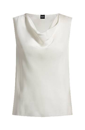 Majica bez rukava BOSS Stretch Silk Cowl Neck Sleeveless Blouse Bijela | 50537652