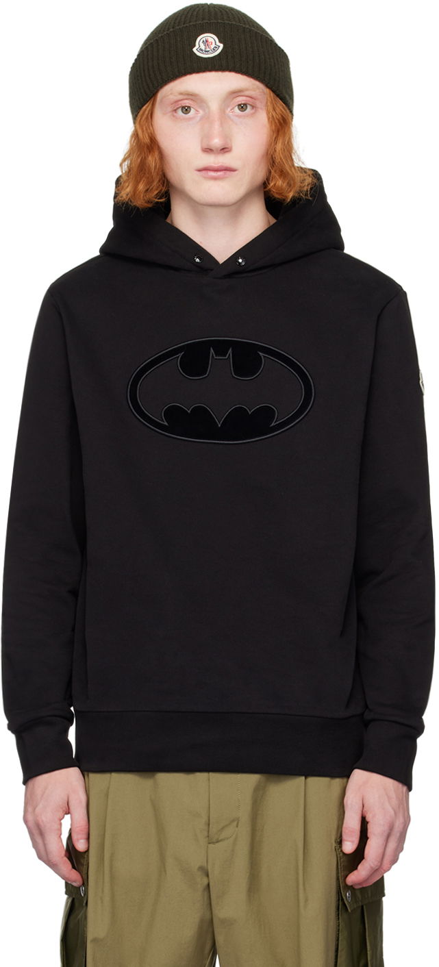 Dukserice Moncler Black Flocked Batman Logo Hoodie Crna | J20918G0006289AHE