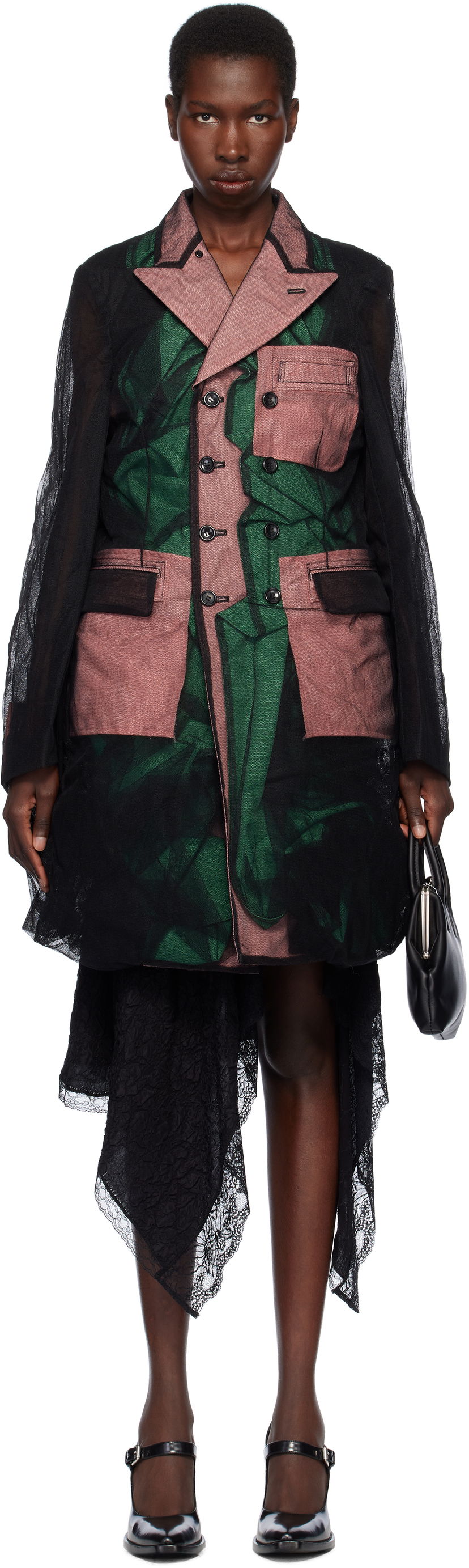 Kaputi Comme des Garçons Comme des Garçons Homme Plus Tulle & Gabardine Coat Crna | PO-J035-051