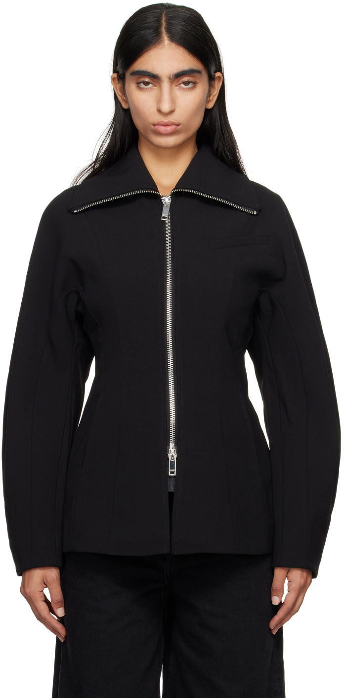 Jakna GANNI GANNI Bonded Crepe Curve Sleeve Jacket Crna | F9608