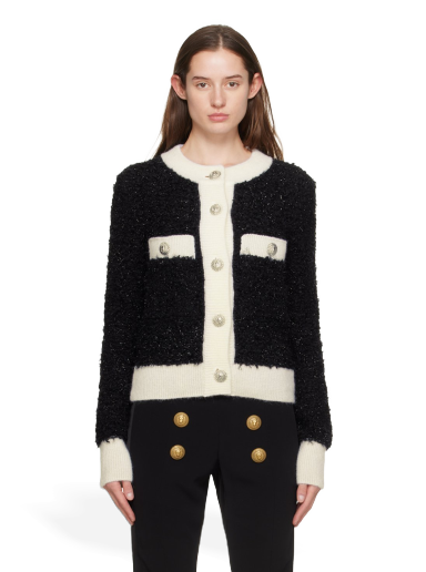 Džemper Balmain Textured Cardigan Crna | BF0KL125KF19
