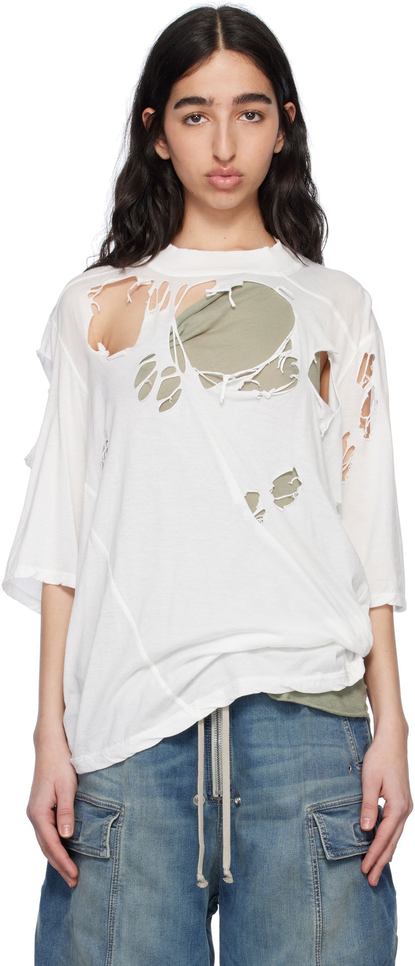 Majica kratkih rukava Rick Owens Rick Owens DRKSHDW Distressed T-Shirt Bijela | DS01E3201 BHDSD