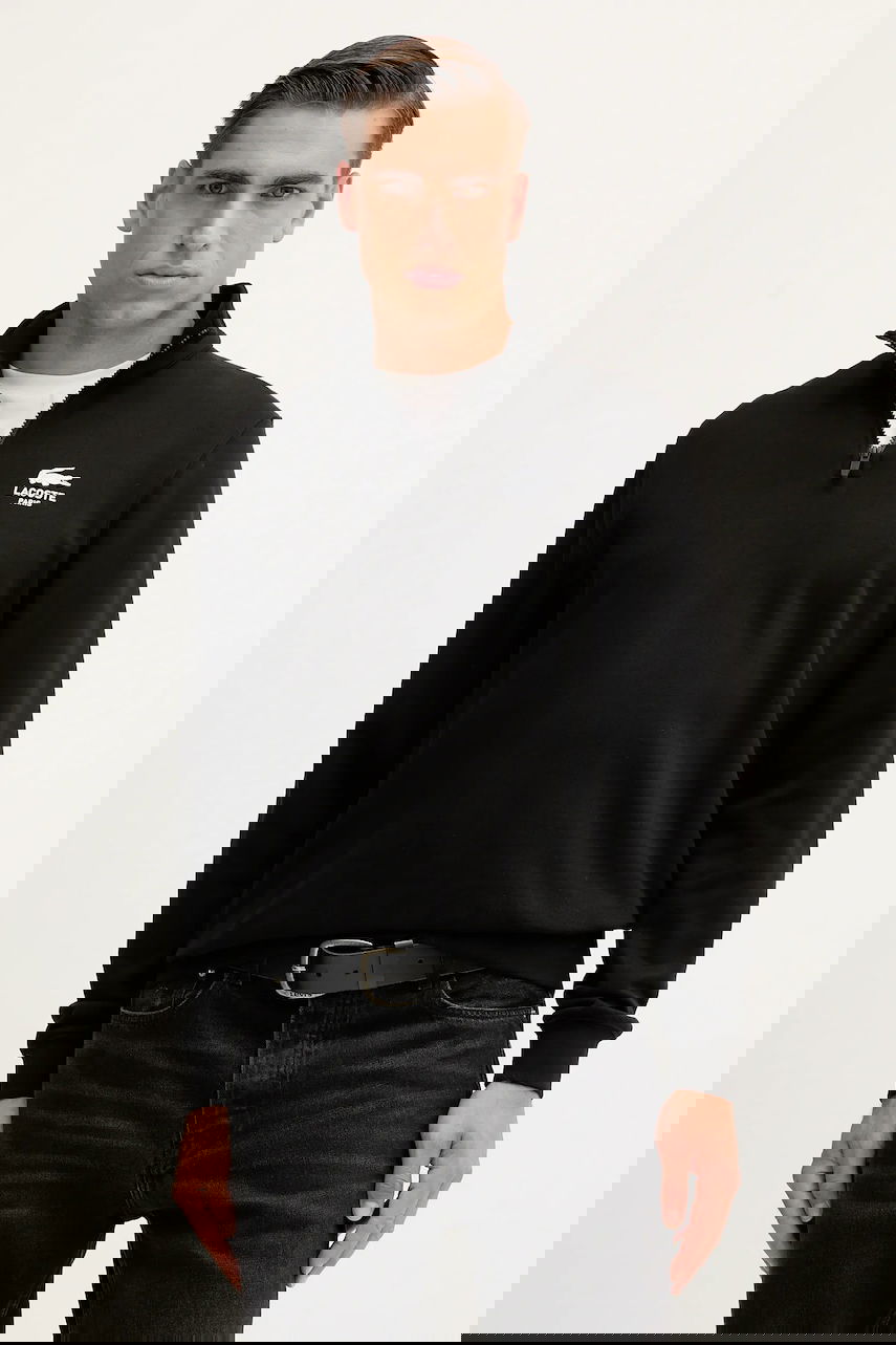 Dukserice Lacoste Cotton Half-Zip Sweatshirt with Paris Logo Print Crna | SH2735, 1