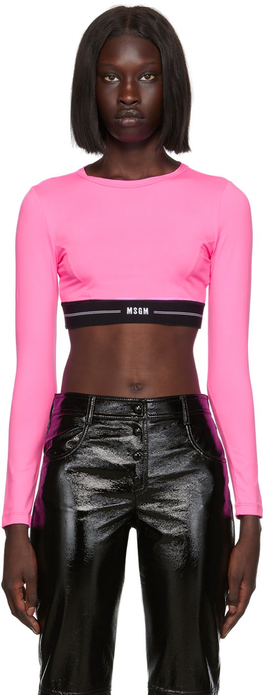 Crop top MSGM MSGM Cropped Long Sleeve Top Ružičasta | 3341MDM91 227584