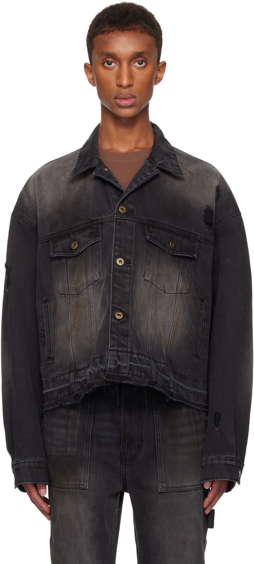 Jakna We11done Distressed Denim Jacket Crna | WD-DJ3-24-310-U-BK