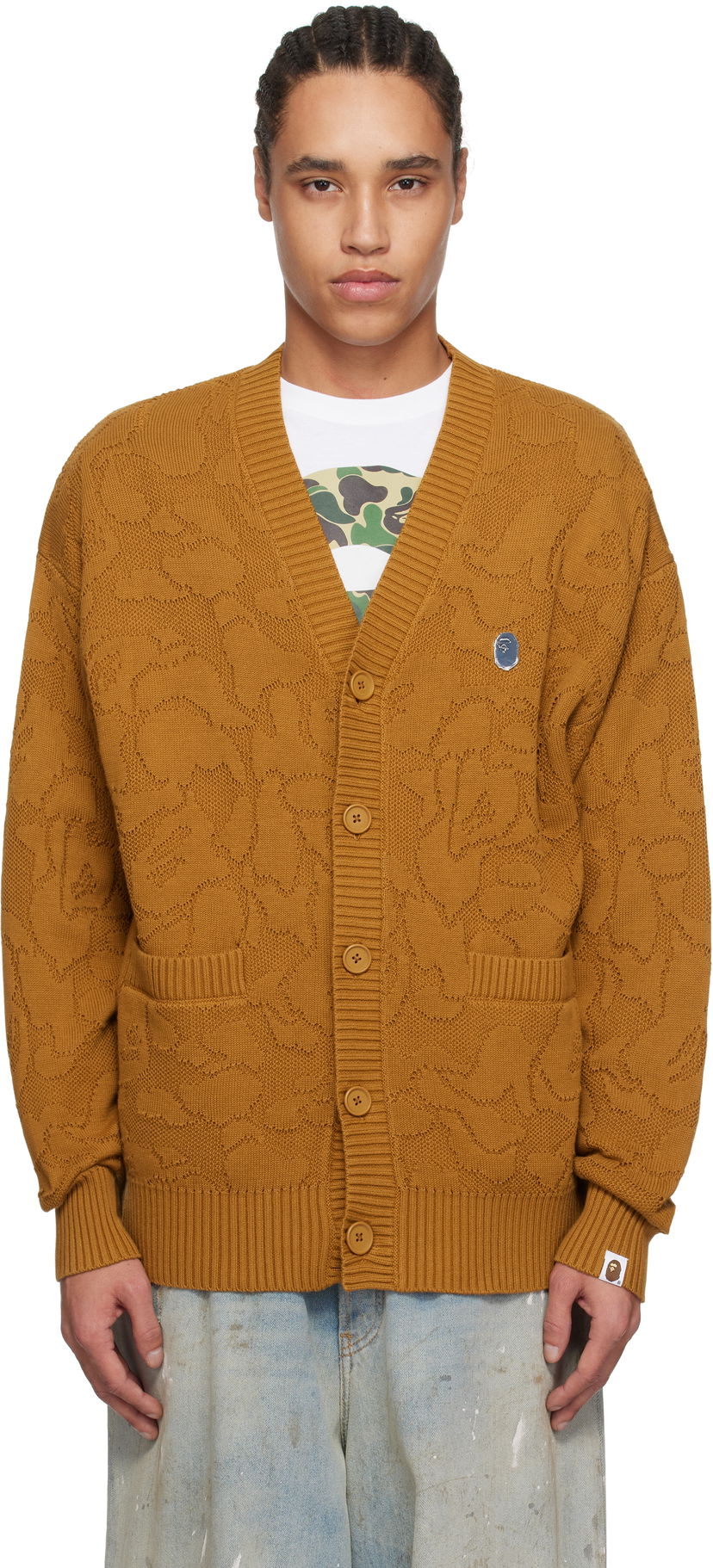 Džemper BAPE A Bathing Ape Camo Jacquard Cardigan Smeđa | 001KNL301301M