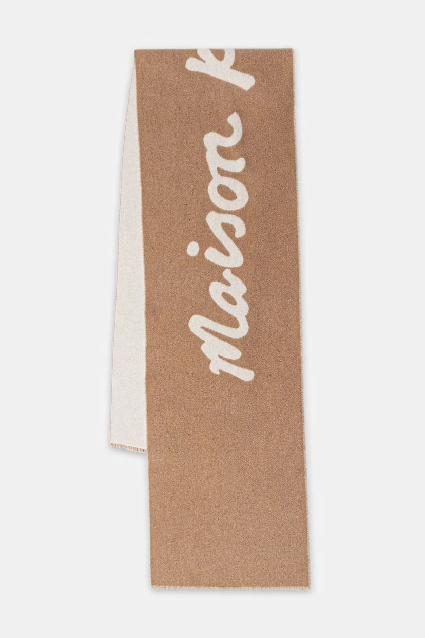 Šal MAISON KITSUNÉ Scarf with wool blend Handwriting Bež | PM06202WB0038